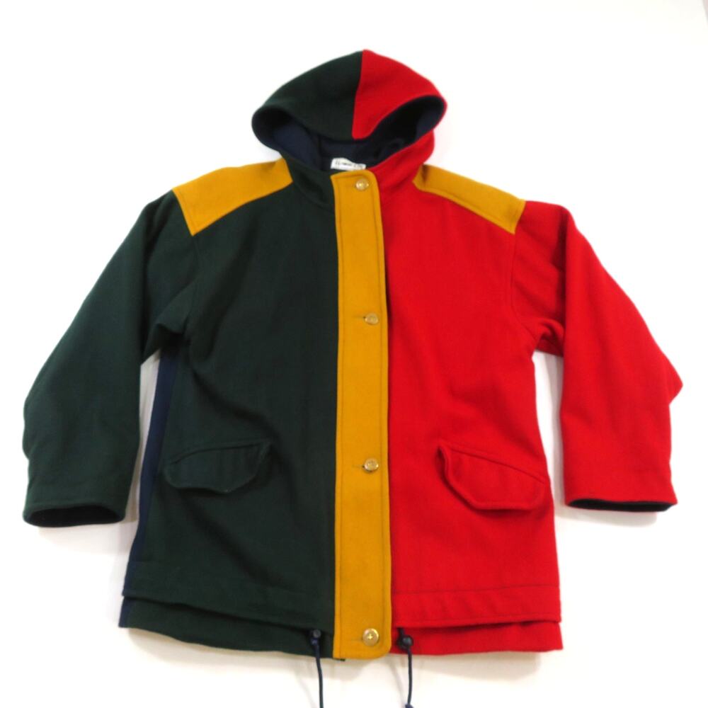 Herman Kay Color Block Red Green Hooded Coat Sz 10 1990s